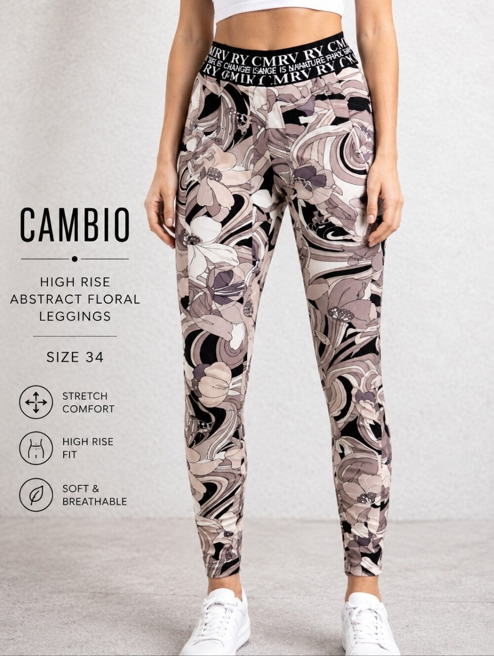 Cambio Abstract Print High Rise Leggings Size 34 Designer Stretch Pants